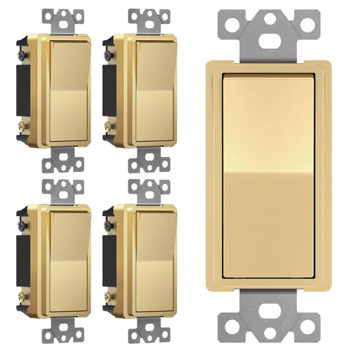 Miniatura 30 de ENERLITES Interruptor de luz de paleta decorativa de 3 vías, acabado brillante, un solo polo o tres vías, 3 cables, tornillo de puesta a tierra