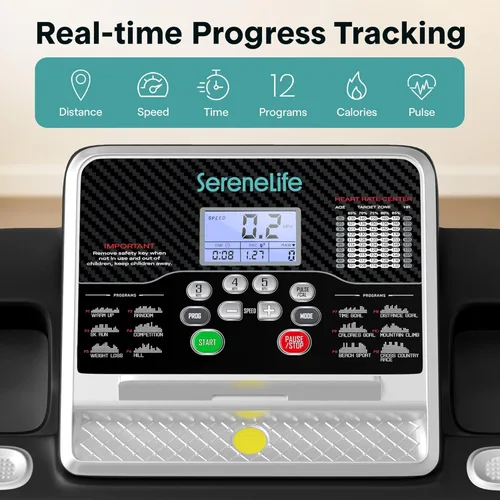 Miniatura 3 de SereneLife Treadmill with Incline & Handle Bars Compact Portable Walking Pad & Treadmill for Home/Apartment Wide Running Belt 40" x 16" Gris