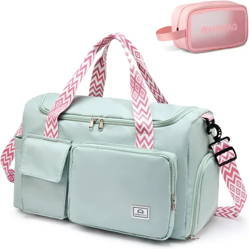 Miniatura 14 de Bolsa de Gimnasio Pequeña para Mujer, Bolsa de Lona de Viaje, Bolsa de Fin de Semana con Compartimento para Zapatos