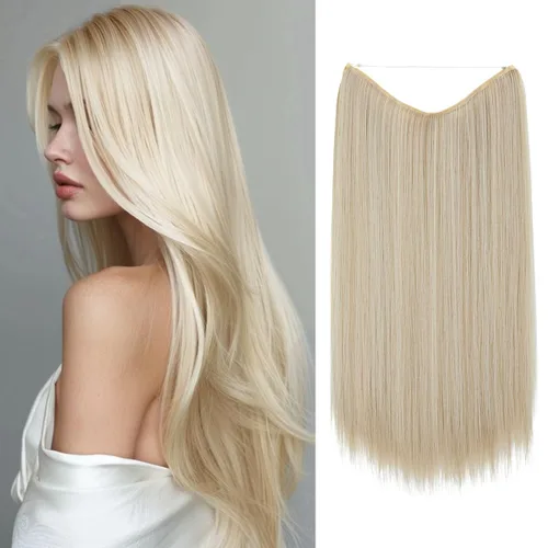 Miniatura 20 de SARLA Extensiones de cabello con alambre invisible de reflejos cortos rectas postizos sintéticos diadema transparente ajustable para mujeres 14