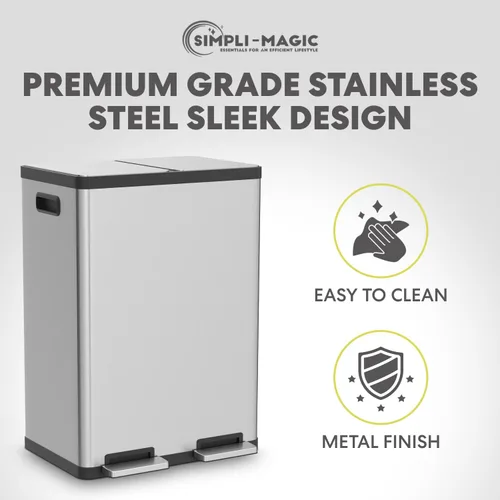 Miniatura 8 de SIMPLI-Magic Cubo de basura con pedal de 16 galones (60L), cubo de basura de cocina de doble compartimento con contenedores de basura y reciclaje