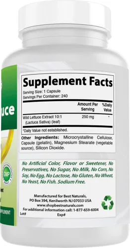 Miniatura 6 de Best Naturals Lechuga silvestre 10:1 Extracto 250 mg - 240 Cápsulas