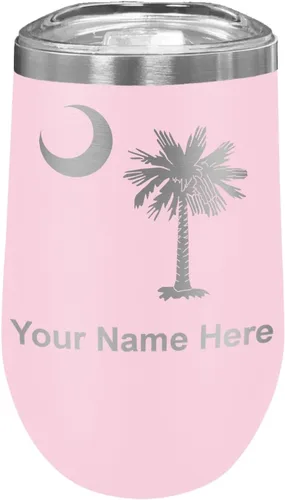 Miniatura 17 de LaserGram Vaso de vino de acero inoxidable de doble pared, bandera de Carolina del Sur, grabado personalizado incluido (rosa)