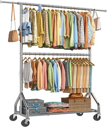 Miniatura 9 de Simple Trending Perchero resistente con carga de 450 libras, perchero para colgar ropa, perchero con ruedas y estantes, para el dormitorio, cuarto