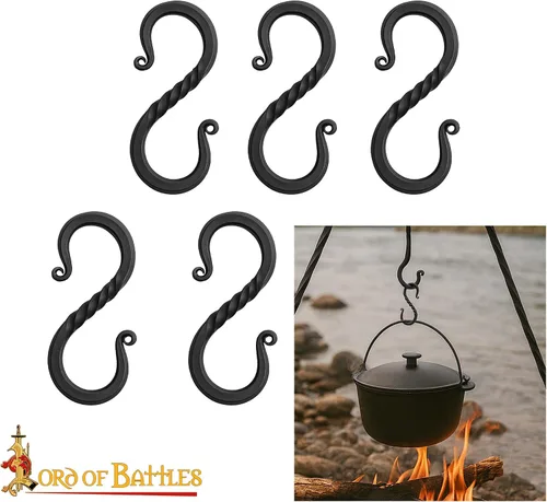 Miniatura 9 de Lord of Battles Twisted Hand Forged Iron S-Hooks Set of 20 - Rustic Black S-Shaped Hanging Hooks for Kitchen Utensils, Pots & Pans, Camping, Garden