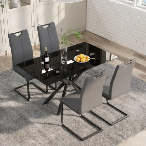Miniatura 13 de Mesa de comedor de 5 piezas de 47 pulgadas con 4 sillas de piel sintética, juego de mesa de comedor moderno para 4, mesa de cocina rectangular