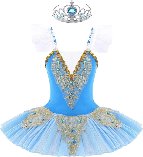 Miniatura 19 de JEATHA Camisola para niñas y niñas, leotardo con falda, vestido de ballet, cisne, lago, tutú, bailarina, disfraces para competición