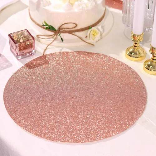 Efavormart - Juego de 6 manteles individuales antideslizantes de piel sintética con purpurina, color rosa y dorado rosa para bodas, banquetes,