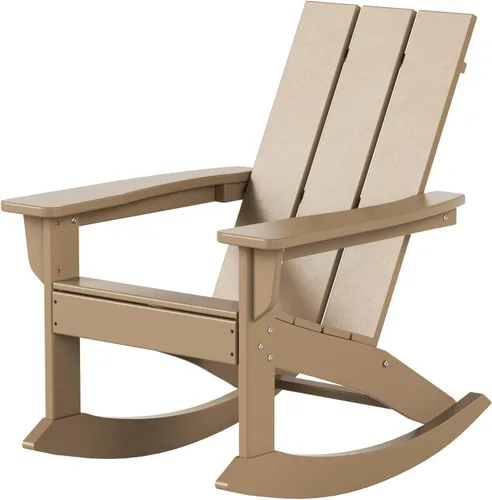 WestinTrends Ashore - Silla mecedora para patio, silla mecedora Adirondack para todo tipo de clima, moderna de granja para exteriores, porche, Roble