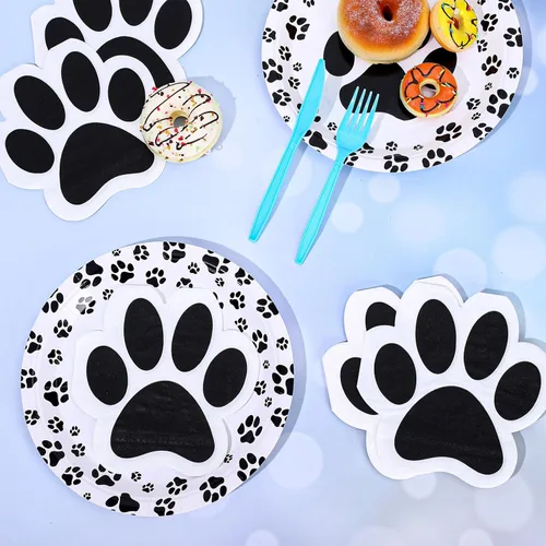 Miniatura 4 de Whaline Servilletas de papel de pata de perro de 6.5 pulgadas, servilletas con estampado de patas de mascota, color blanco y negro, servilletas