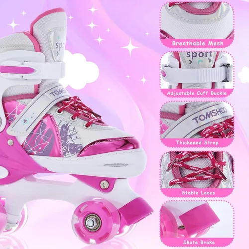 Miniatura 5 de TOMSHOO Patines de ruedas para niños y niñas de 3 a 5, 5 a 8, 6 a 12, 4 tamaños, patines ajustables con ruedas iluminadas, para regalo de cumpleaños