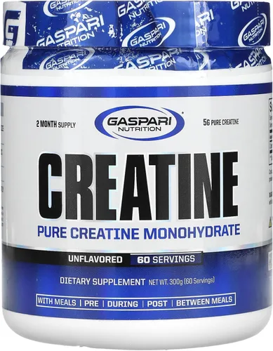 Gaspari Nutrition Monohidrato de creatina pura, 0.18 oz de creatina pura, aumenta el músculo y el tamaño (sin sabor, 60 porciones)