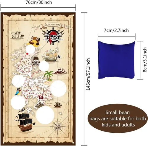 Miniatura 2 de Blulu Juego de lanzamiento de bolsas de puf pirata con 3 bolsas de frijoles para niños, decoraciones de fiesta temática pirata de Halloween