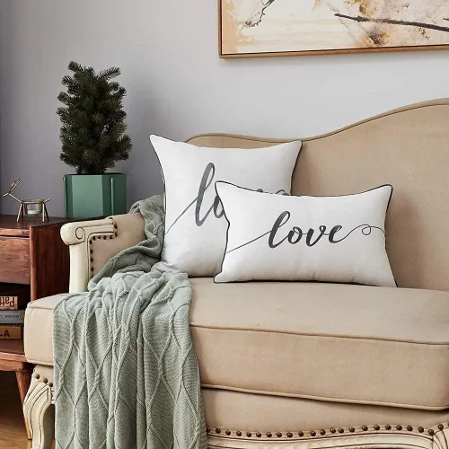 Miniatura 3 de Sanmetex Fundas de almohada decorativas de 12 x 20 pulgadas, funda de almohada lumbar de algodón suave bordada, funda de cojín rectangular gris