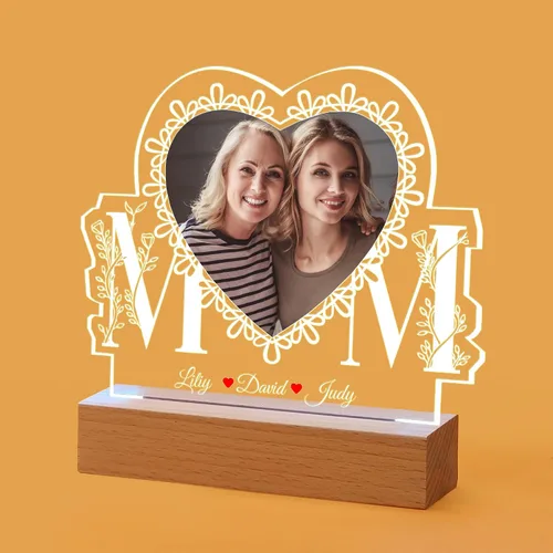 Miniatura 16 de Placa de fotos de acrílico LED personalizada, regalos de aniversario personalizados para parejas con nombres grabados, luz nocturna romántica