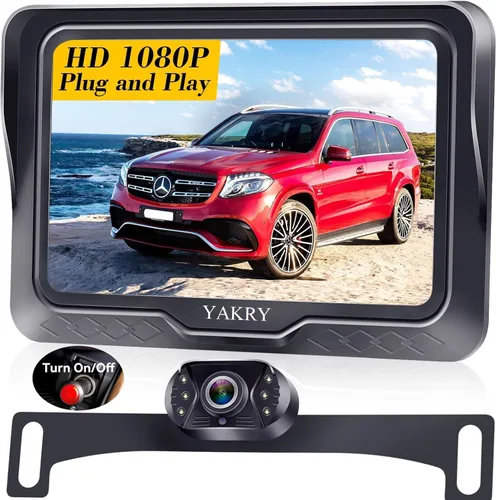 Cámara de respaldo HD 1080P para autos, camiones, SUV, RV - Visión nocturna, impermeable, ángulo amplio, fácil instalación DIY, incluye monitor LCD