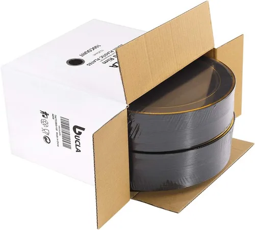 Miniatura 5 de bUCLA - 100 piezas de platos de postre de plástico negro y dorado - Platos desechables de 19 cm para ensalada/aperitivo - Ideales para fiesta