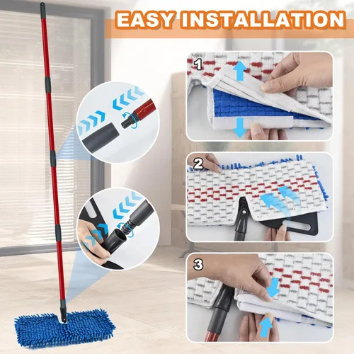 Miniatura 5 de Trapeadores de microfibra para limpieza de suelos, trapeador plano para uso húmedo y seco, trapeador de polvo para suelos de madera dura con 3