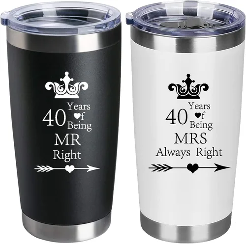 Miniatura 10 de Juego de 2 vasos de compromiso de boda, aniversario para parejas, padres, acero inoxidable, doble pared, con aislamiento para automóvil, taza