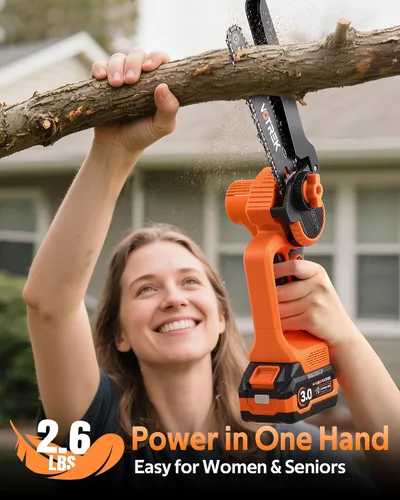 Miniatura 6 de Regalo único para hombres: Mini motosierra inalámbrica de 8 pulgadas y 6 pulgadas, potente y segura motosierra eléctrica de mano con 2