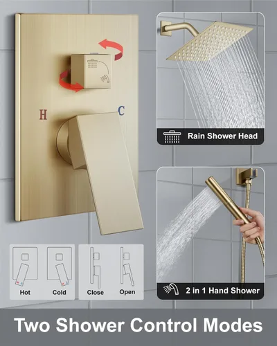 Miniatura 7 de Aolemi Juego de grifo de ducha, sistema de ducha de alta presión con rociador de mano 2 en 1, combo de accesorios de montaje en pared con válvula