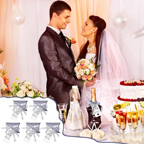 Miniatura 5 de CHENGU 100 juegos de abrebotellas con llave vintage, recuerdos de boda, regalo de recuerdo para invitados con tarjeta de agradecimiento, almohada