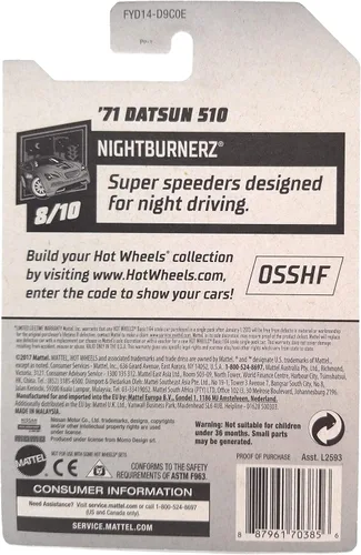 Miniatura 6 de Hot Wheels NIGHTBURNERZ 8/10, ROJO '71 Datsun 510 97/249