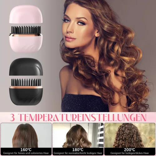 Miniatura 5 de Mini plancha de pelo recargable, cepillo de plancha de pelo inalámbrico portátil, control de temperatura de 3 velocidades, mini plancha de pelo