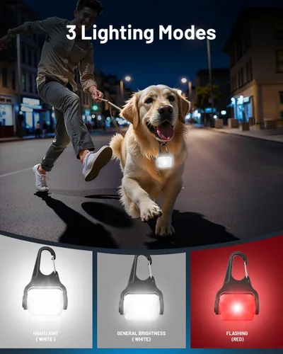 Miniatura 2 de Paquete de 2 luces para collar de perro, luces para perros para caminar por la noche, 4 modos, luz impermeable para perros con clip recargable