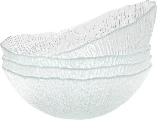 Vikko Tazones de sopa, cuencos de ensalada de 6.25 pulgadas, cuencos de sopa de cristal, elegantes cuencos de vidrio texturizado, juego de 4, aptos