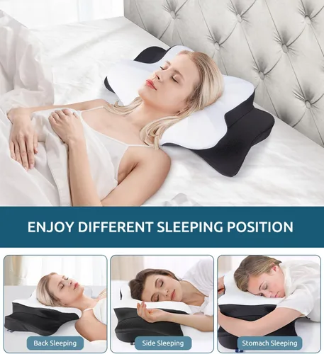Miniatura 4 de Almohada Cervical para Cuello y Hombro, Almohadas de Contorno Ergonómico de Espuma Viscoelástica para Dormir con Funda de Almohada Lavable, Almohada
