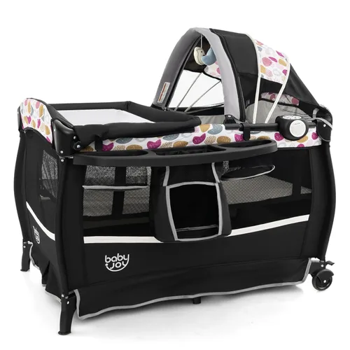 Miniatura 11 de BABY JOY 4 en 1 Pack and Play, corralito portátil para bebé con moisés y mesa de cambio abatible, toldo, centro de actividades de moisés para bebés