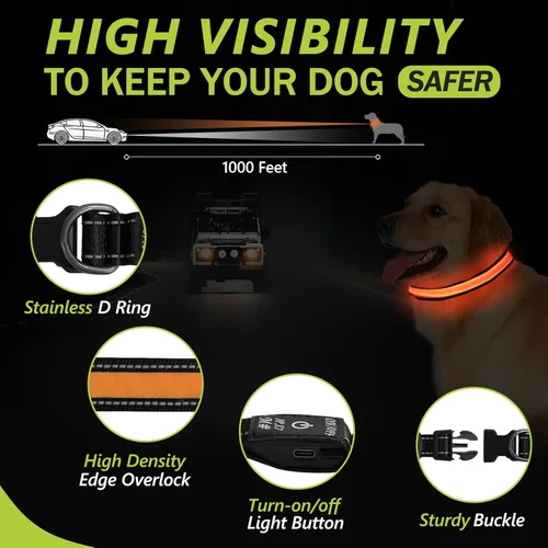 Miniatura 6 de Collares de perro iluminados recargables, collar de perro que brilla en la oscuridad, impermeable, collares de perro con luces LED intermitentes