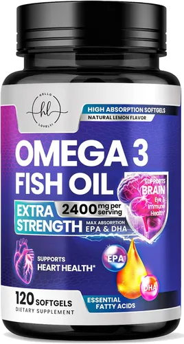 Suplementos de aceite de pescado Omega 3 – 2400 mg de aceite de pescado por porción – Omega-3 de triple fuerza con ácidos grasos EPA y DHA – Apoyo