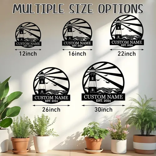 Miniatura 6 de Letreros de faro de metal personalizados Arte de pared de cabina al aire libre personalizado para playa costera Letrero de apellido Regalo