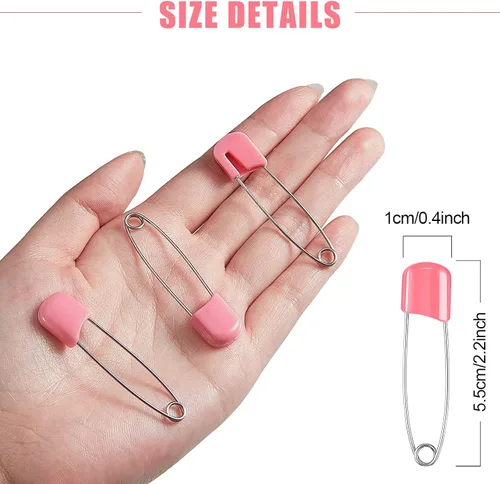 Miniatura 2 de 50 unidades de pines de seguridad para pañales con cabeza de plástico de 5,6 cm, pines de pañal con cierres de bloqueo, acero inoxidable con bolsa