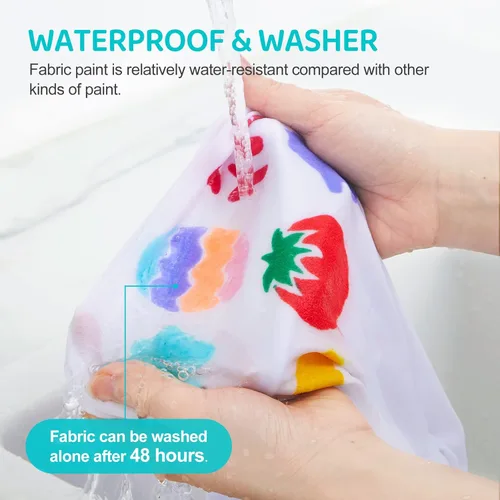 Miniatura 4 de Juego de pintura de tela para ropa, 20 colores (2.0 fl oz/2 oz cada uno) pintura textil permanente con 6 pinceles, 1 paleta, pintura de tela