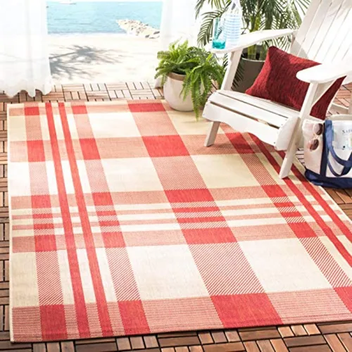 Miniatura 97 de SAFAVIEH Alfombra Lavable para Exteriores Colección Courtyard - 2'3" x 4', Beige y Azul, Patrón a Cuadros, No Desprende Pelusa y Fácil Limpieza