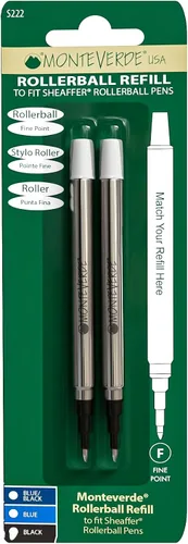 Miniatura 5 de Monteverde USA Rollerball - Recambios para bolígrafos Sheaffer y Sailor, punta fina, negro, paquete de 2, flujo de tinta suave y confiable