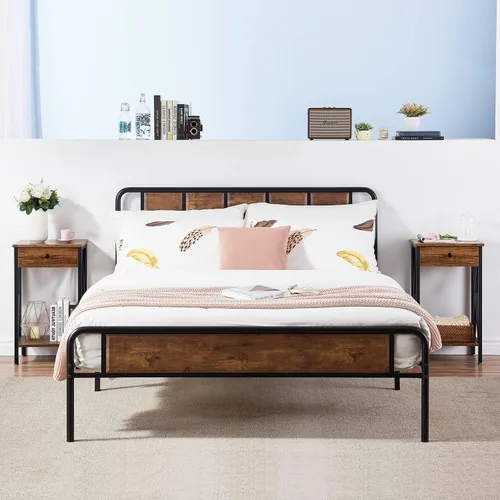 Miniatura 7 de VECELO Mesitas de noche modernas y versátiles con diseño en X, mesa auxiliar lateral con cesta de almacenamiento, mesita de noche con estante