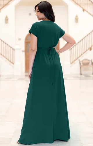 Miniatura 5 de KOH KOH Vestido largo con cuello en V y manga corta semiformal para mujer