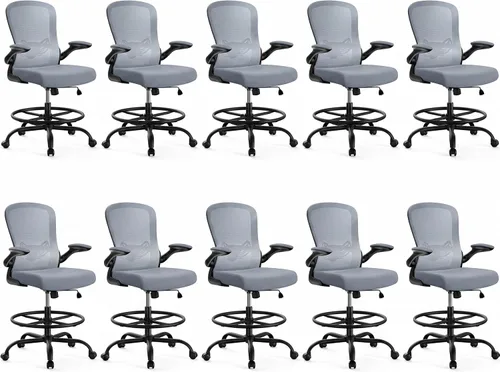Miniatura 15 de ErGear Silla de dibujo, silla de escritorio de pie con reposabrazos abatibles, silla de escritorio alta altura ajustable, silla de oficina alta Negro