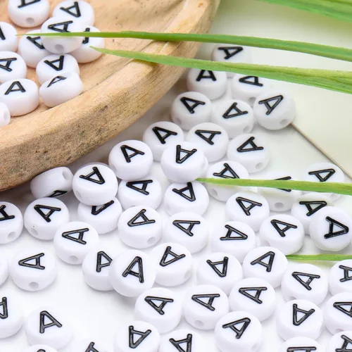 Miniatura 4 de 100 cuentas de letras – Cuentas redondas blancas del alfabeto acrílico de 0.16 x 0.27 pulgadas para hacer joyas, pulseras, collares y llaveros