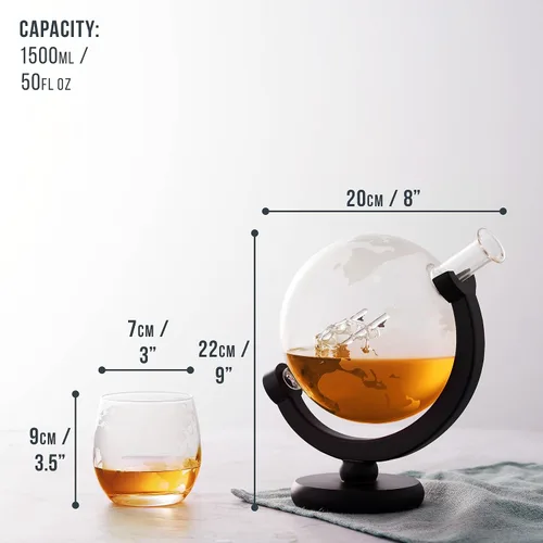 Miniatura 4 de Juego de decantadores de whisky de globo grande para hombre, 50 onzas (50.7 fl oz) con 2 vasos, regalos de cumpleaños de aniversario para él