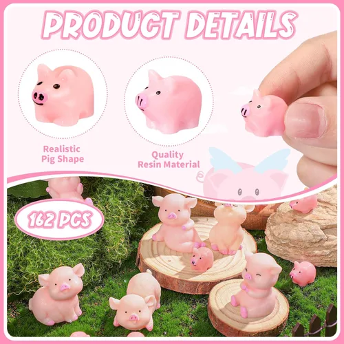 Miniatura 3 de Menkxi 162 piezas de animales de cerdo de resina a granel, pequeñas figuras de cerdo, decoración de fiesta, mini juguetes de resina, mini juguetes