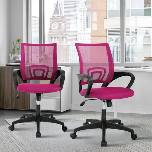 Miniatura 20 de Silla de oficina de malla, silla de escritorio con respaldo medio, silla de oficina ergonómica con ruedas y soporte lumbar, sillas de oficina Negro