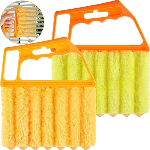 Geiserailie Limpiador veneciano para ventana, 2 piezas, herramienta lavable de 7 dedos, limpiador de polvo y persiana de ventilación de aire, Mango