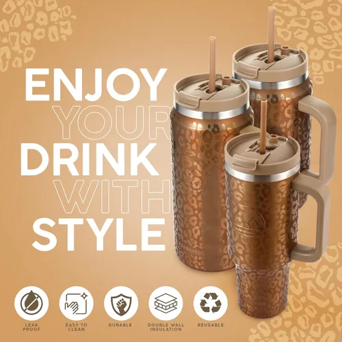 Miniatura 4 de FAHRMOSIS Vaso de 40 onzas con asa y pajita, taza aislada que cabe en el portavasos para bebidas frías y calientes, vaso a prueba de fugas