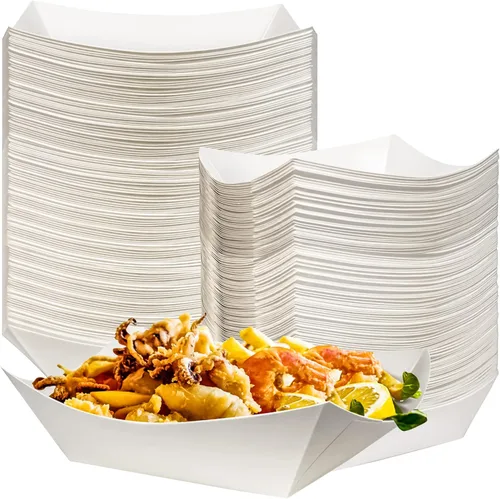 Miniatura 9 de Paquete de 100 Bandejas de Papel para Alimentos de 2 libras, Bandeja de Barco de Papel para Alimentos de Alta Resistencia Canasta de Servicio