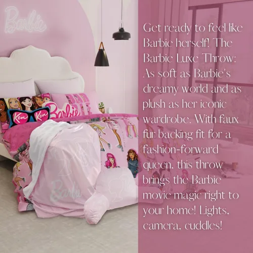 Miniatura 2 de Coleccionables Barbie Película Ropa de Cama de Felpa Supersuave de Lujo de Pelo Sintético, 50 por 60 pulgadas, (Producto Oficial Licenciado)